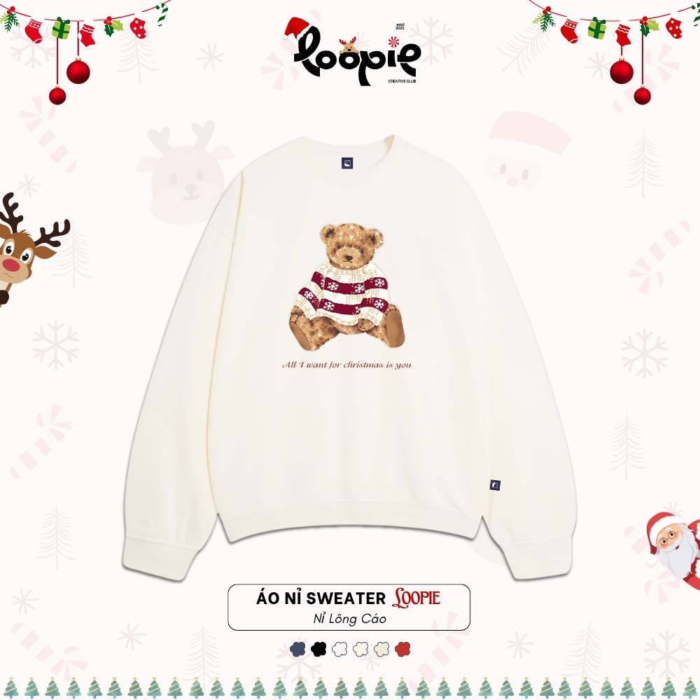 Áo Sweater Nỉ Lông Cáo In Hình Cozy Teddy Christmas By Loopie Pop - LP350 Form Rộng Unisex Nam Nữ Kh