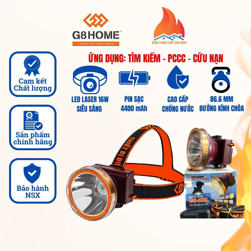 Đèn pin đội đầu cao cấp G8-333 G8HOME LED LASER 16W Công suất cao chiếu sáng lên tới 20 giờ