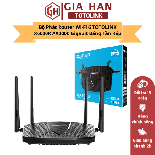 Bộ Phát Router Wi-Fi 6 TOTOLINK X6000R AX3000 Gigabit Băng Tần Kép, Easy Mesh, Hỗ Trợ VPN Server
