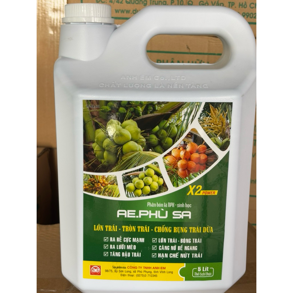 Ae.Phù Sa 5L Chuyên dừa: Loại đặc biệt X2 Power Lớn tròn trái, chống rụng, ra rễ