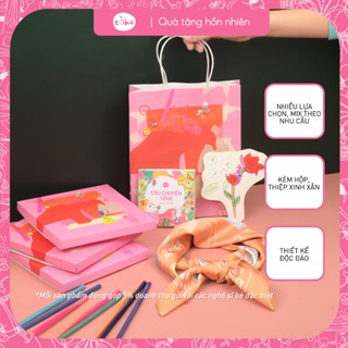  Set quà khăn Bandana kèm thiệp và túi giấy làm quà tặng cho nữ  thiệp hình bông hoa xinh xắn  