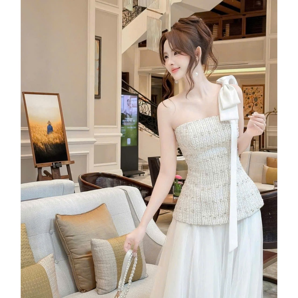 TranALI SET ÁO 1 VAI NƠ CV LƯỚI DÀI Trân Ali