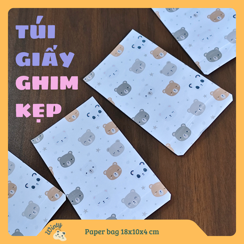 10 Túi Giấy Họa Tiết Gói Quà Đa Năng Winty - Kích Thước 18x10x4 cm, Kèm Ghim Kẹp Tiện Lợi