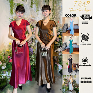  Đầm lụa maxi có tay cột eo 2 Lớp có dây kéo dài 130cm DAISY DRESS 