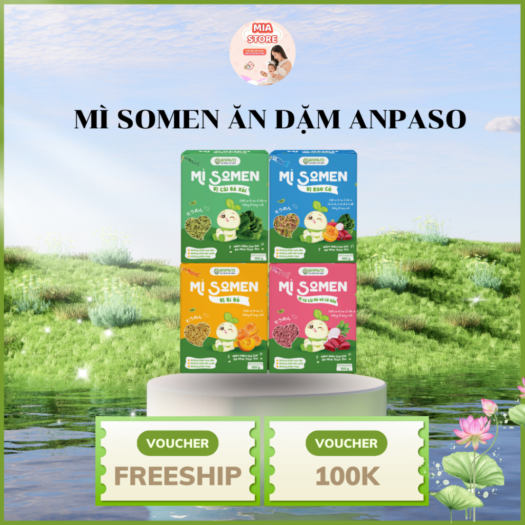 Mì Somen Cho Bé Ăn Dặm Anpaso Vị Rau Củ, Cải Bó Xôi, Củ Cải Đỏ Và Củ Dền, Bí Đỏ 100g