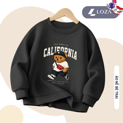 Áo sweater cho bé trai màu đen in nhiều hình - Áo nỉ trẻ em cổ tròn size từ 18-42kg  Loza Kids IN017