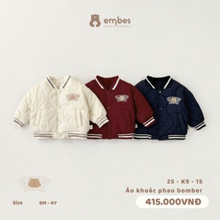   New Collection  Áo Khoác Cho Bé Embes Áo Khoác Phao Bomber Lớp Lót Lông Dày Dặn Cho Bé Từ 8-18kg 