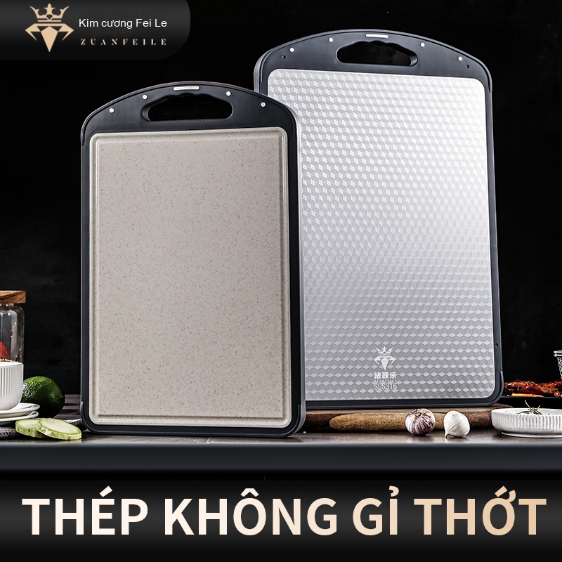 ZUANFEILE Thớt inox kháng khuẩn, thớt 2 mặt inox 316 cao cấp và mặt nhựa tiện lợi, an toàn