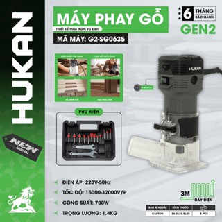  Máy phay gỗ cầm tay HUKAN G2-SG0635 Công suất 700W 6 Tốc độ Đường kính mũi 6.35mm 