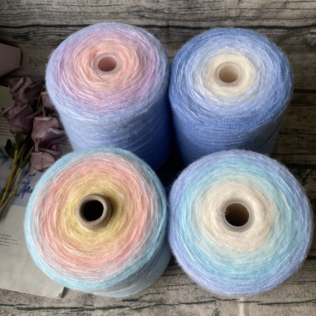 [500g] Len Mohair cầu vồng chập 3 sợi