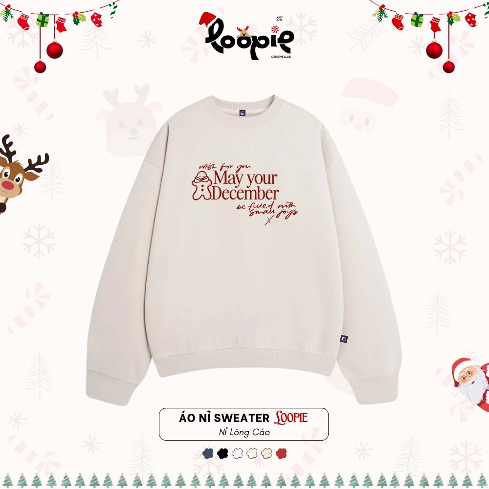 Áo Sweater LOOPIE CLUB BST346 Hình December Wishes - Áo Nỉ Lông Cáo Dày Dặn Aesthetic Outfit