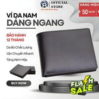 Ví Tiền Nam Da Bò Cao Cấp Leather Bumblebee, Ví Da Nam Dáng Ngang Màu Đen Kích Thước 9.5x12cm Nhiều Ngăn Đựng Card