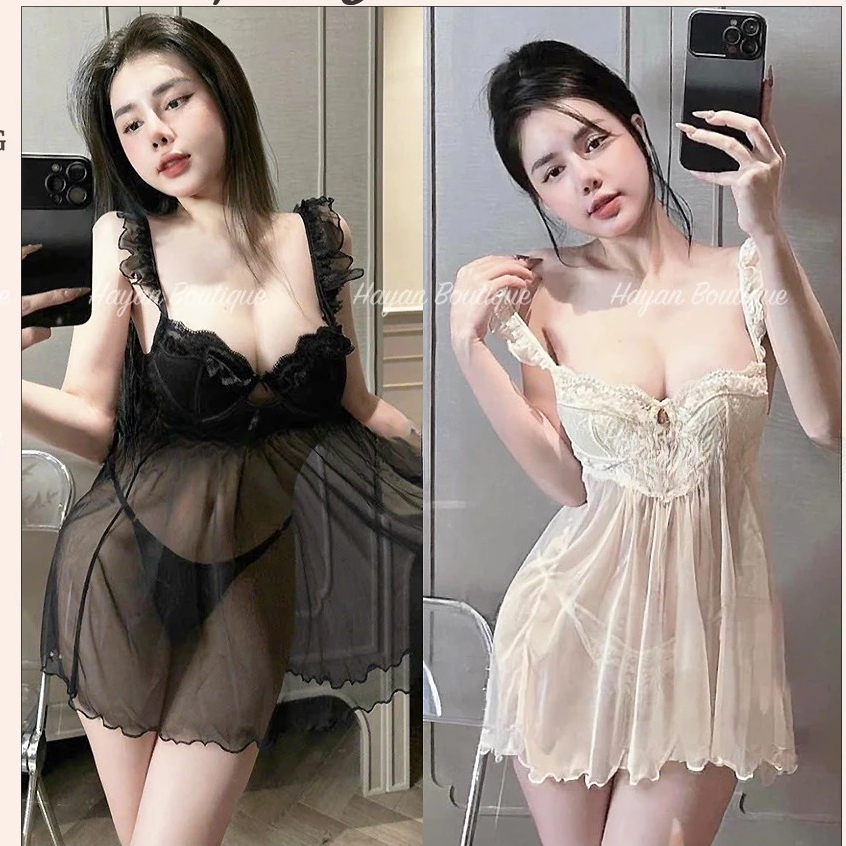 [Peinn] HT50 Váy ngủ sexy ren xuyên thấu cúp v1 có GỌNG tôn dáng, đồ ngủ ren mềm mại gợi cảm HT50 - 