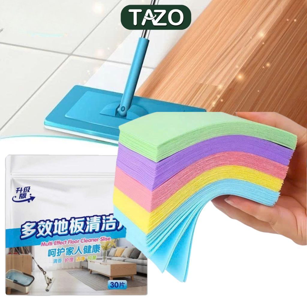 Giấy Lau Sàn Nhà Hoà Tan 30 Miếng Đủ Màu - Miếng Lau Sàn Khử Khuẩn, Tấm Lau Sàn Gạch Đa Năng - Tazo