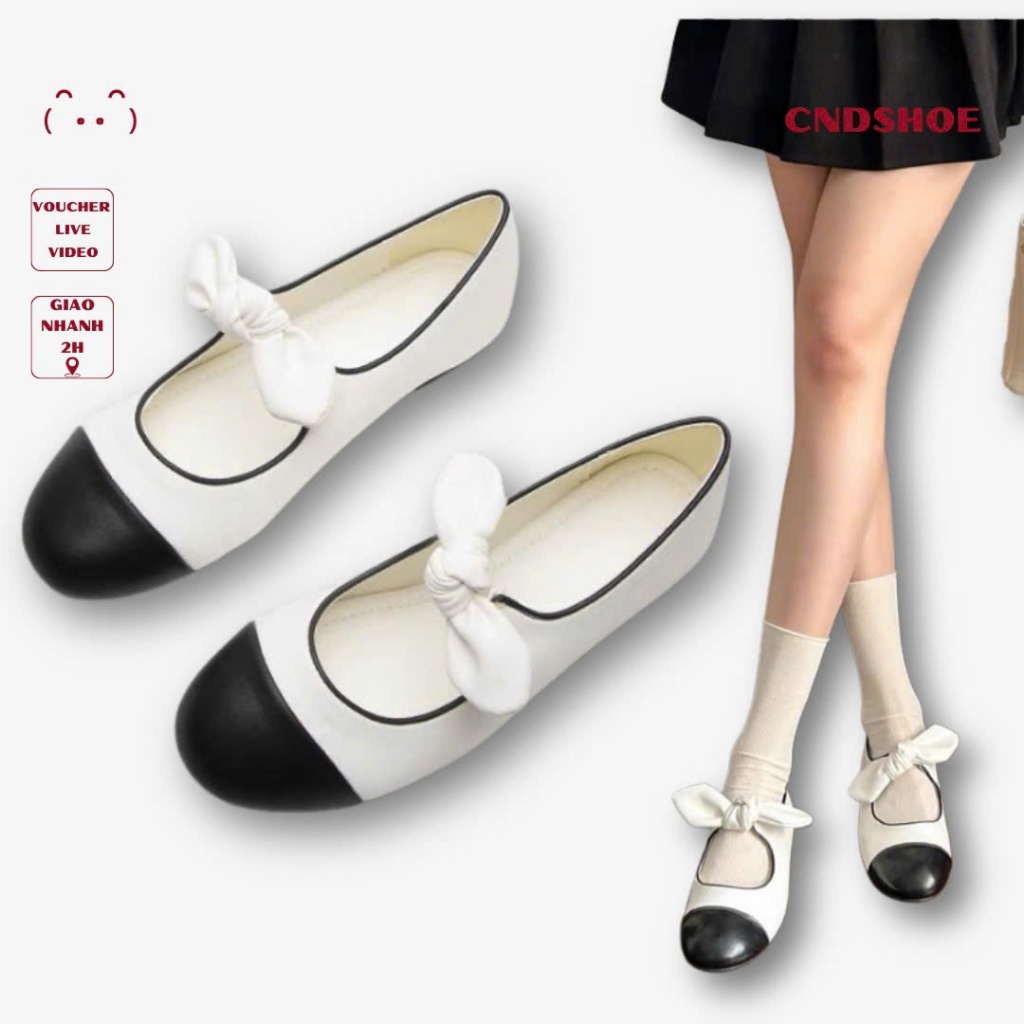 Giày búp bê nơ đế độn CNDSHOE,  giày ballet tiểu thư bệt quai nơ êm chân, dễ vệ sinh - BOWIE SHOE