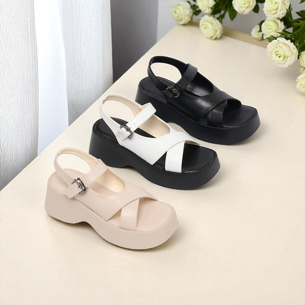 Giày Sandal Đế Xuồng 7cm Quai Chéo H363
