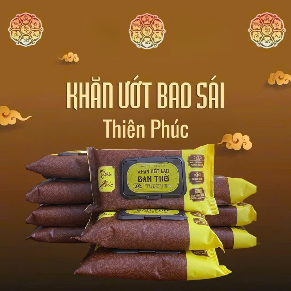 Thùng 10 Gói Khăn Ướt Bao Sái Bàn Thờ Thiên Phúc, Khăn Ướt Lau bàn Thờ Cao Cấp Hương Trầm & QuếThùng 10 Gói Khăn Ướt Bao