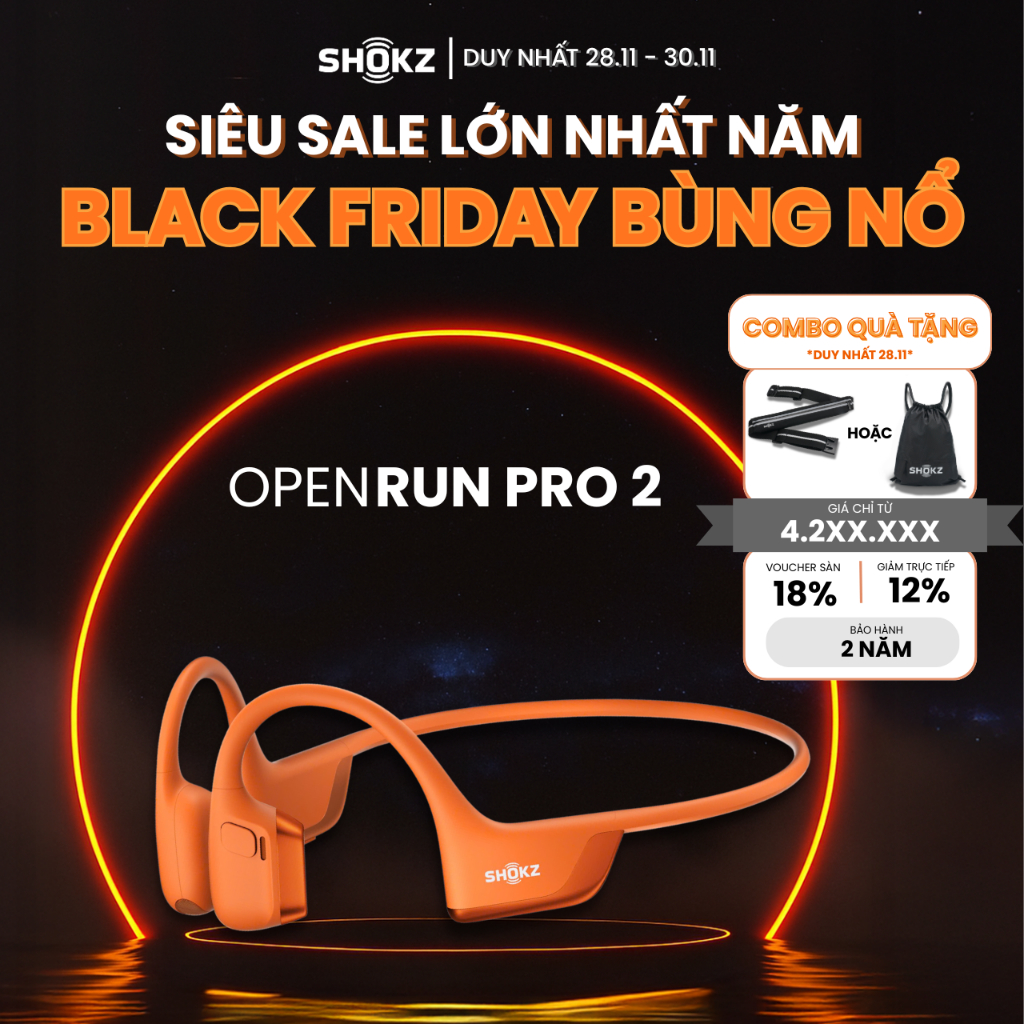 Tai nghe truyền xương Shokz OPENRUN PRO 2 S820 - Cam, Đen, Over-ear, IP55