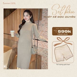   Giới Hạn  Váy Len Thân Dài Bầu Joamom Dáng Body Tay Ôm Cổ Tròn Mềm Mại Sang Trảnh - L160 
