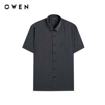 Owen - Áo sơ mi ngắn tay Body Fit AB258042NT màu Đen chất liệu Poly Rayon