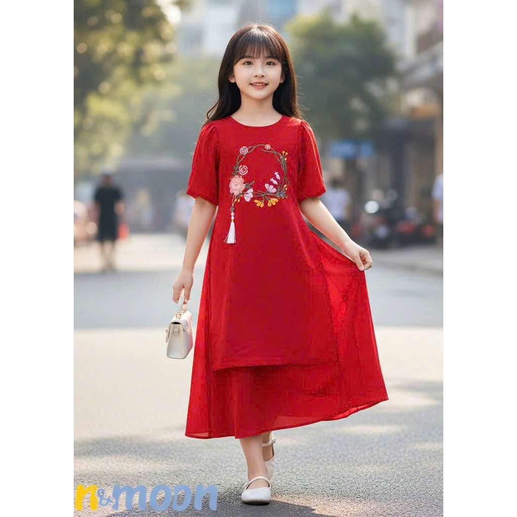 (TẾT 2026) Đầm áo dài vải cách tân phối hoa ren hạt 2 bên cho bé diện Tết - -Trang 25 Shop