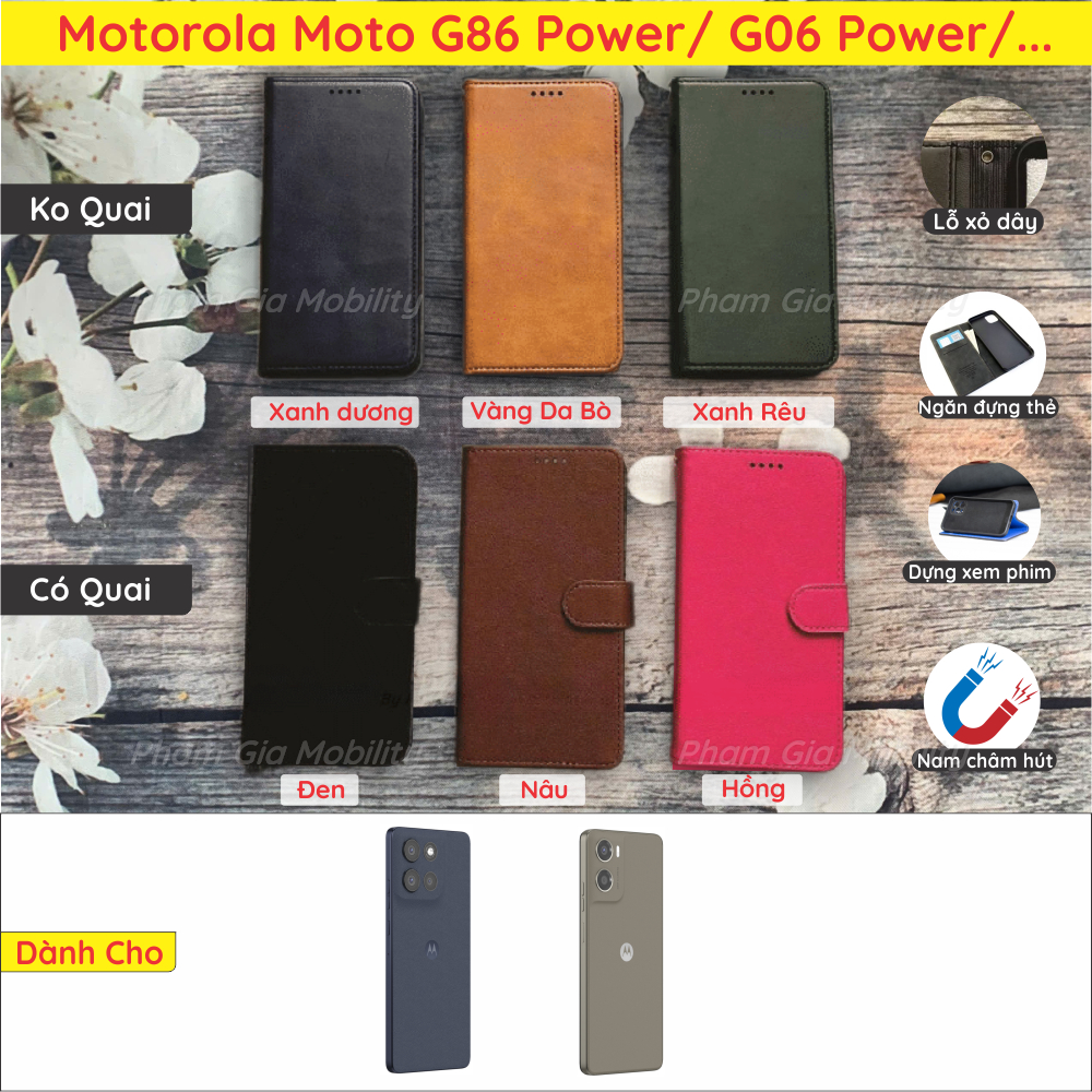 Bao da dành cho Motorola Moto G86 Power/ G06 Power/ G86 chất da mịn, cao cấp, có ngăn thẻ, nắp gập (