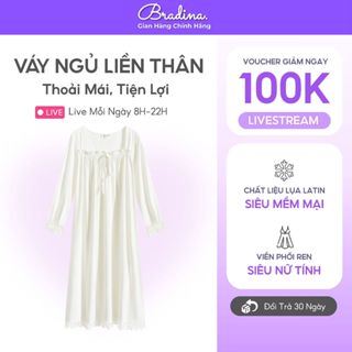   BST Mới   Váy ngủ tiểu thư dài tay Bradina Cotton rộng rãi mềm mát BN9 