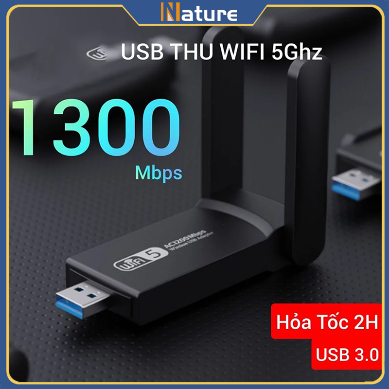 NATURE Card WIFI 5G - USB WIFI 1300 Mbps 2 Râu Wifi Bluetooth - Loại 1800 WIFI 6 Chỉ Có Thu WIFI Cho