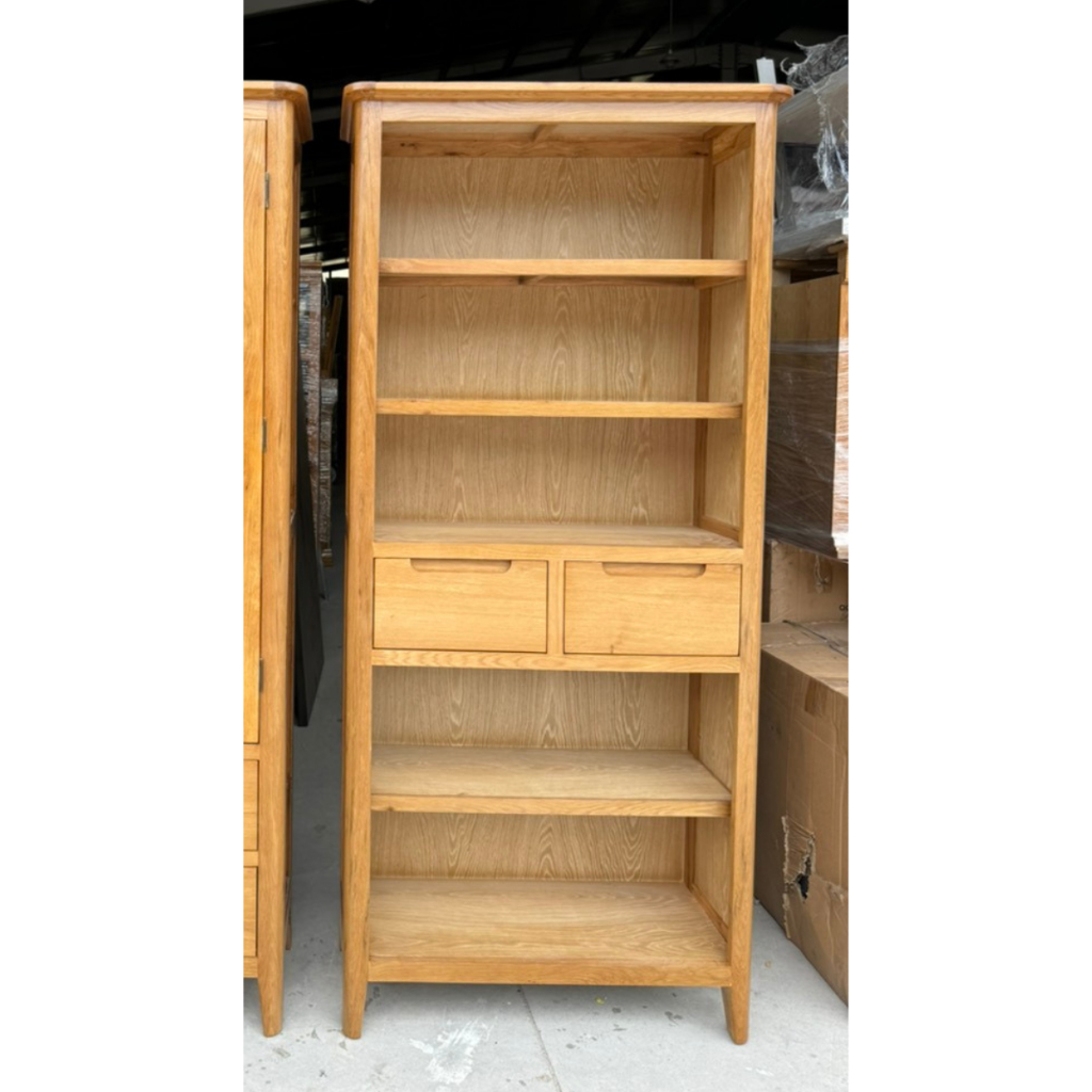 Kệ sách gỗ sồi Mỹ 4 tầng 2 ngăn kéo OHIO, KT: Dài 86 x Rộng 35 x Cao 187cm