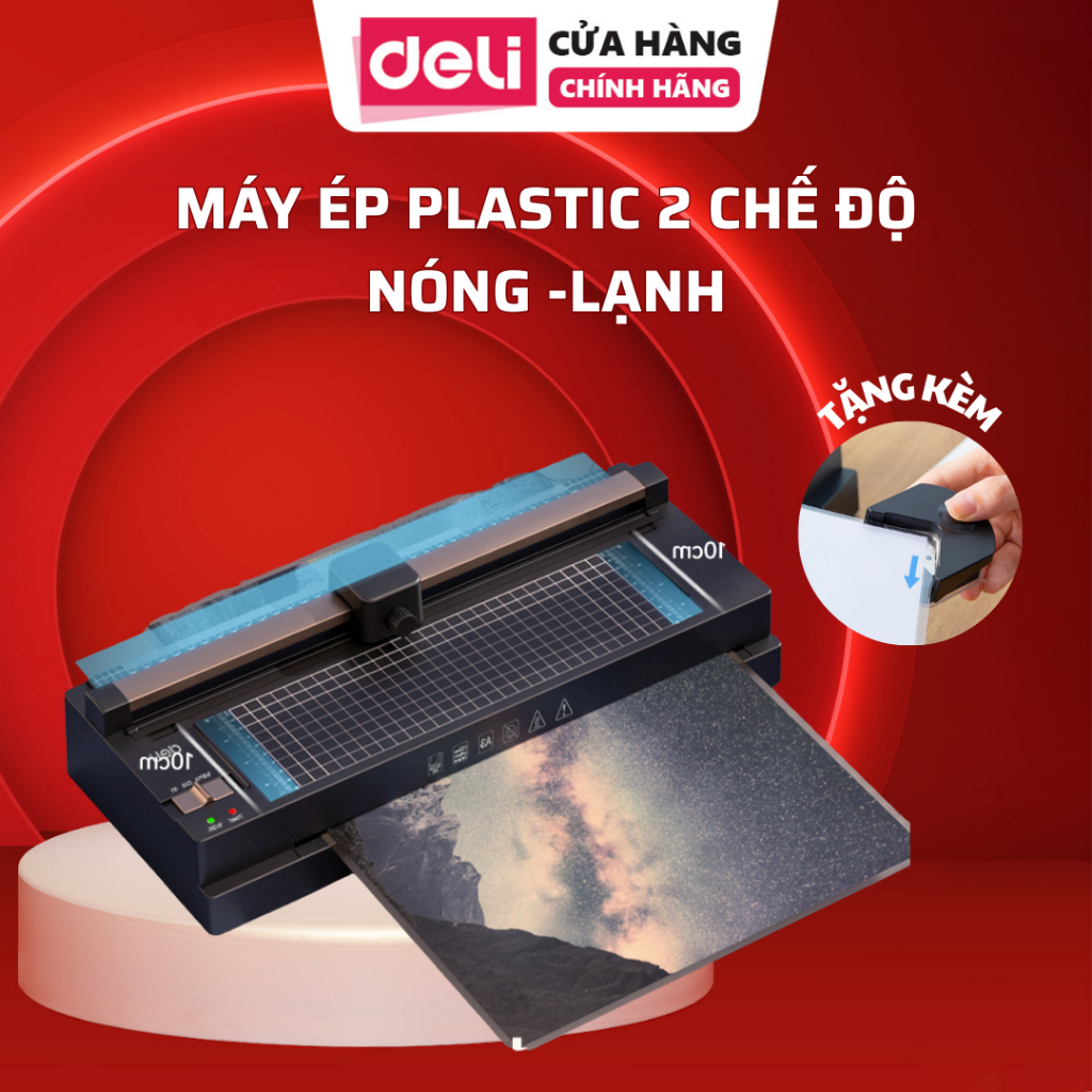 Máy Ép Plastic A3 Deli 600W Cao Cấp 2 Chế Độ Nóng Lạnh + Tặng Bộ Dao Cắt & Bo Góc Chuyên Dụng