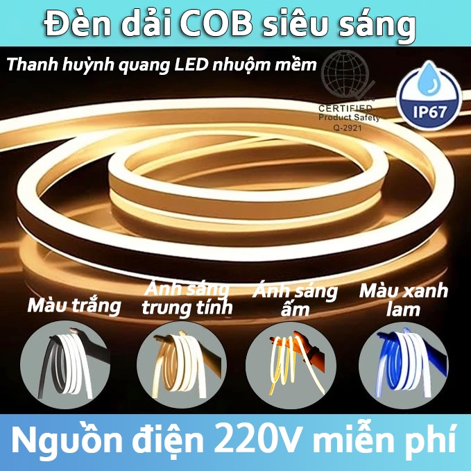 Dây Đèn LED Dạng Sợi Tóc Neon 220V Có Phích Cắm – Chống Nước, Dẻo, Phát Sáng Viền Trang Trí Nội Thất