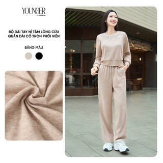  Đồ bộ nỉ nữ CARDINA chất liệu nỉ tăm lông cừu áo cổ tròn dài tay và quần dài suông phối viền 5BTD05 