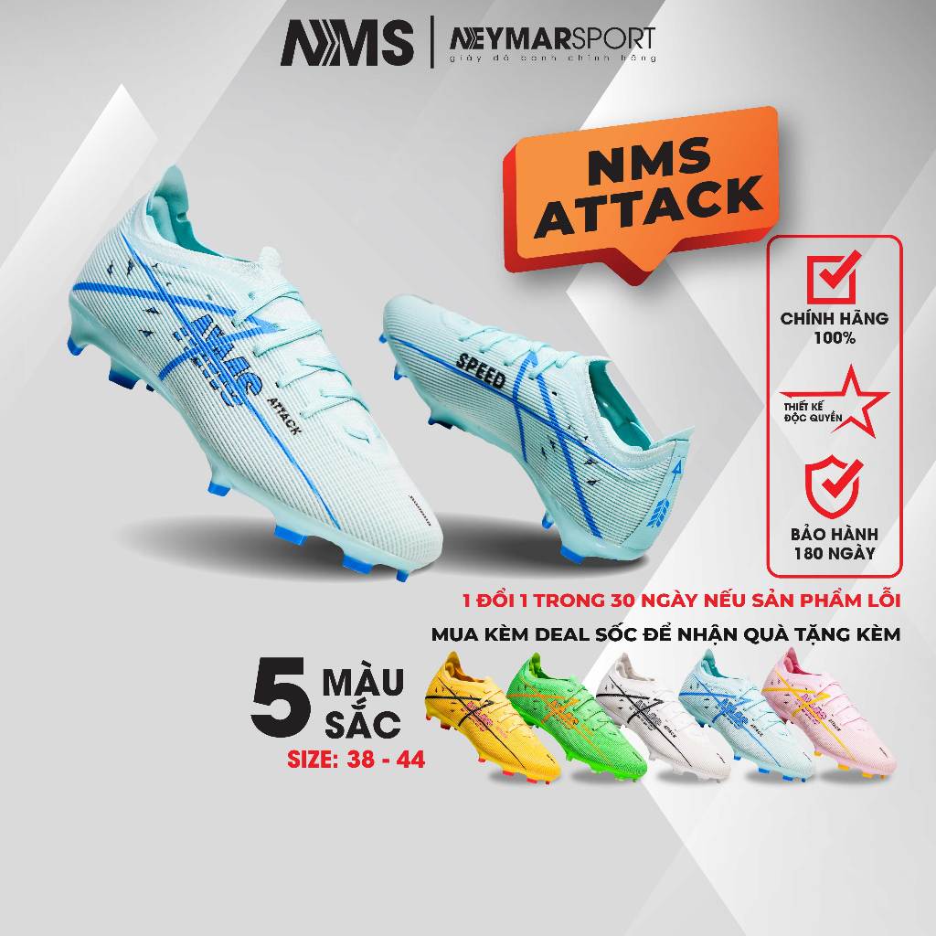  Giày đá bóng cỏ tự nhiên NMS ATTACK FG  LÙI 1 SIZE  Upper sợi A-text mềm mỏng cổ thun Flyknit ôm chân MUA KÈM DEAL SỐC  