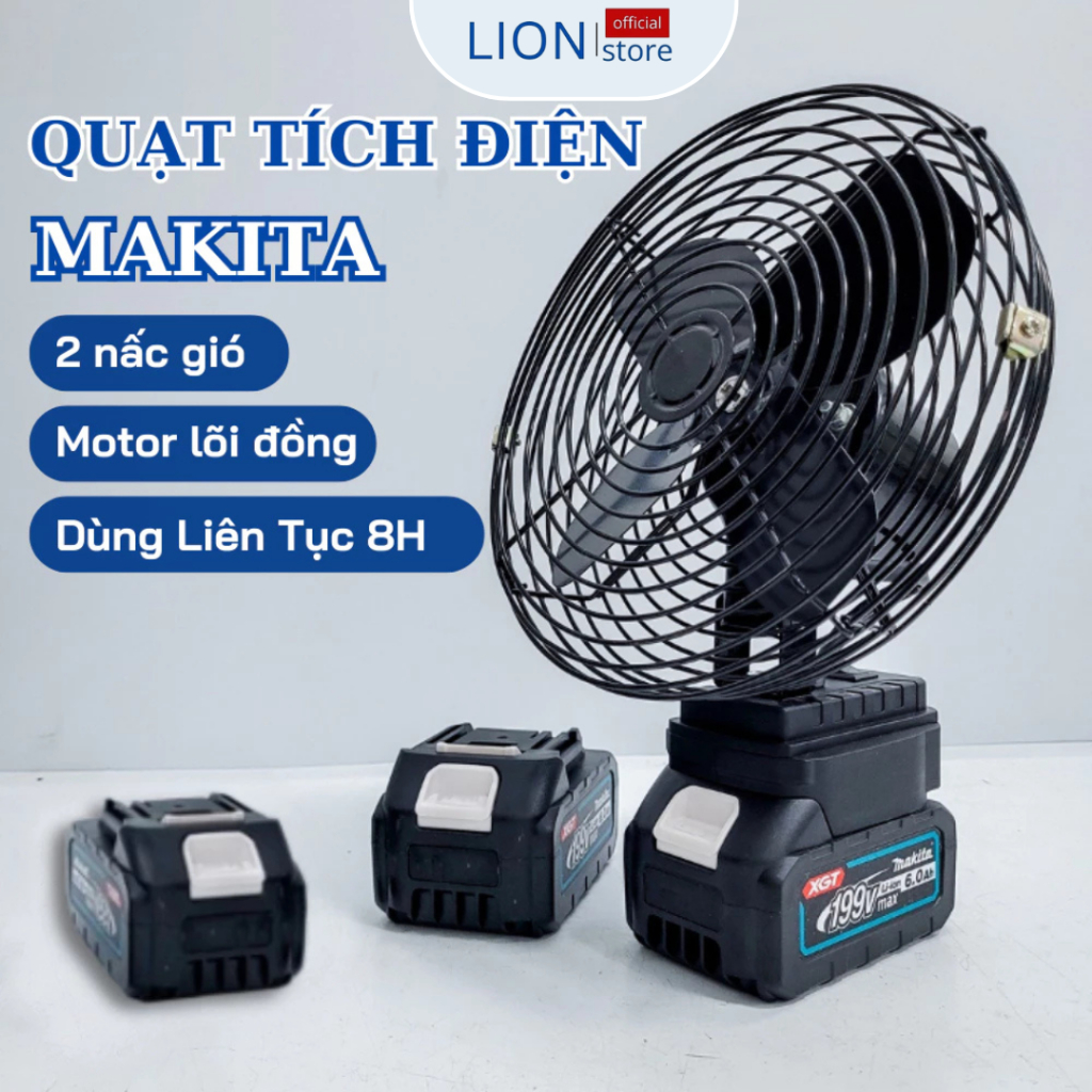 [𝐠𝐢𝐚𝐝𝐮𝐧𝐠𝐋𝐈𝐎𝐍] Quạt Tích Điện Pin 10 Cell Dùng Liên Tục 8H, Quạt Makita Để Bàn 2 Cấp Độ Gió Siêu Mát