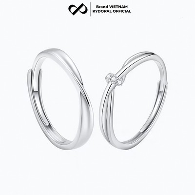 [HCM Hỏa Tốc] Nhẫn bạc đôi đeo nam nữ KYDOPAL Sóng thắt nút đính đá tự điều chỉnh size - PAL9C11N8