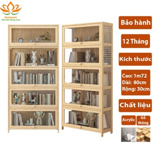  Tủ để sách gỗ thông cửa acrylic 3 tầng 4 tầng 5 tầng Kệ để đồ decor trưng bày mô hình decor phòng khách đẹp 