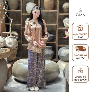  Pháp phục nữ chính hãng Giian thiết kế áo cổ trụ tay dài bo chun phối họa tiết 3D quần đống đứng tôn dáng SL0007 