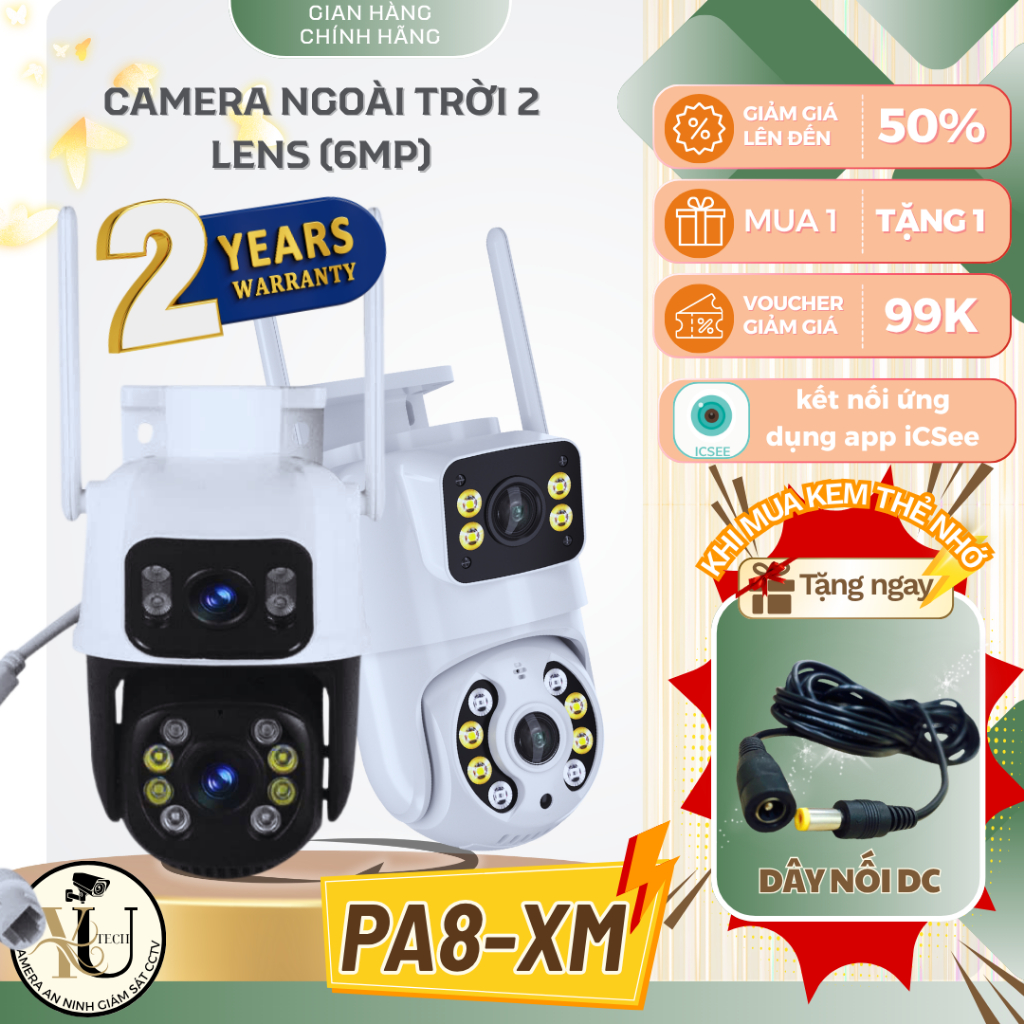 Camera giám sát iCSee PA8-XM - camera ngoài trời - xem 2 khung hình - đàm thoại 2 chiều