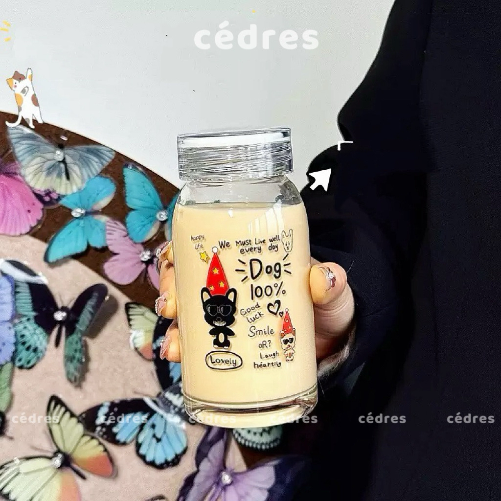 Bình nước thuỷ tinh trong suốt chịu nhiệt dung tích 450ml có nắp kín đáng yêu cho học sinh văn phòng Cedres