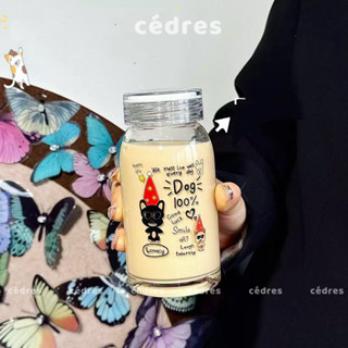 Bình nước thuỷ tinh trong suốt chịu nhiệt dung tích 450ml có nắp kín đáng yêu cho học sinh văn phòng Cedres