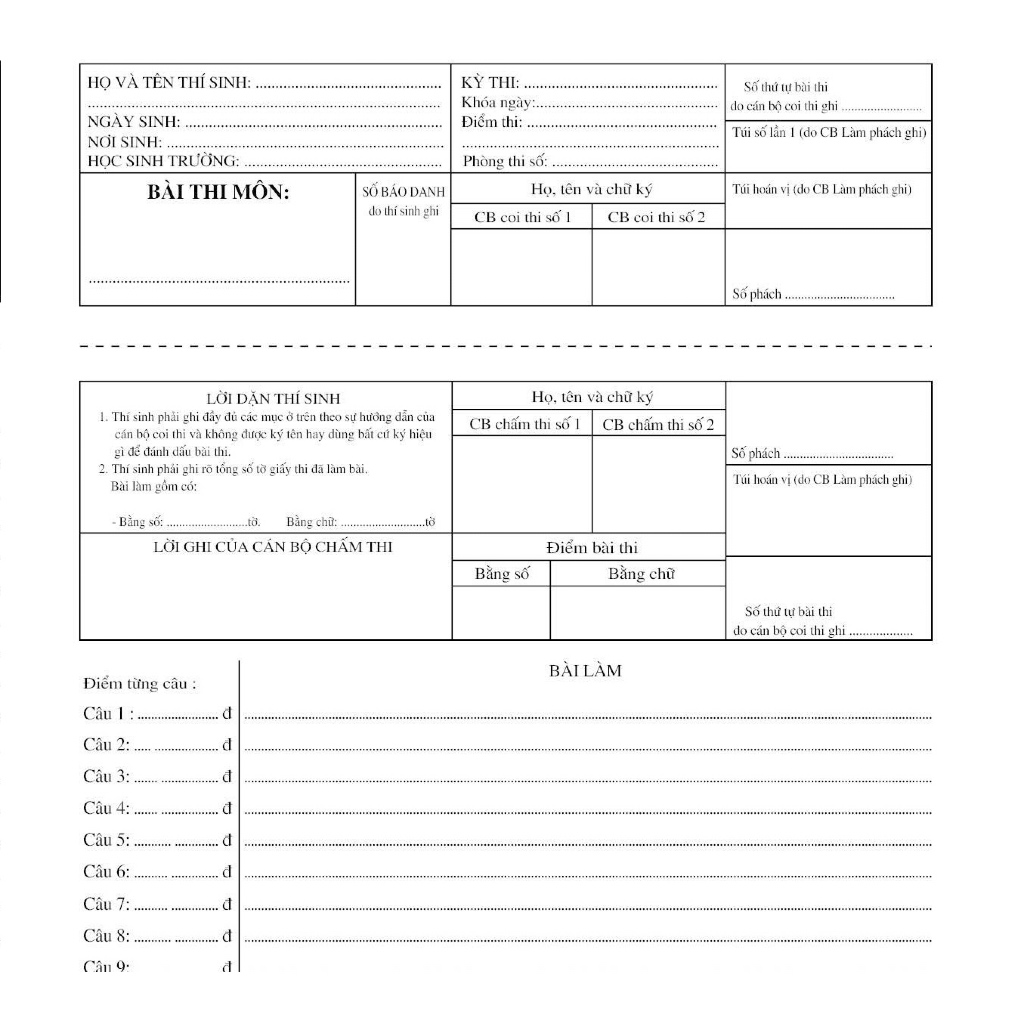 GIẤY THI HỌC KÌ LOẠI TỐT PHÁCH NGANG KHỔ A3 - GIẤY THI TỰ LUẬN (DÀY 80GSM)