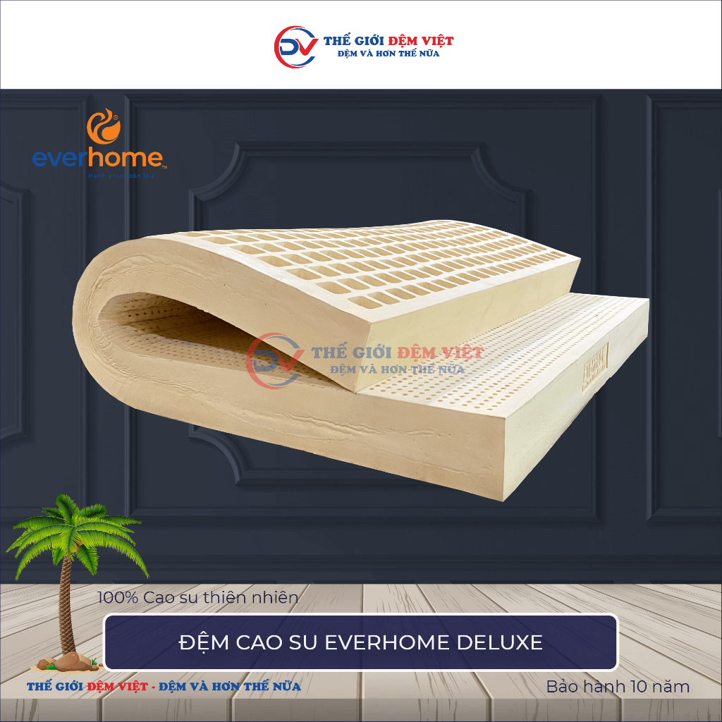 [FREE SHIP ĐIỀU KIỆN] ĐỆM CAO SU DELUXE EVERHOME - 100% CAO SU THIÊN NHIÊN - HÀNG CHÍNH HÃNG