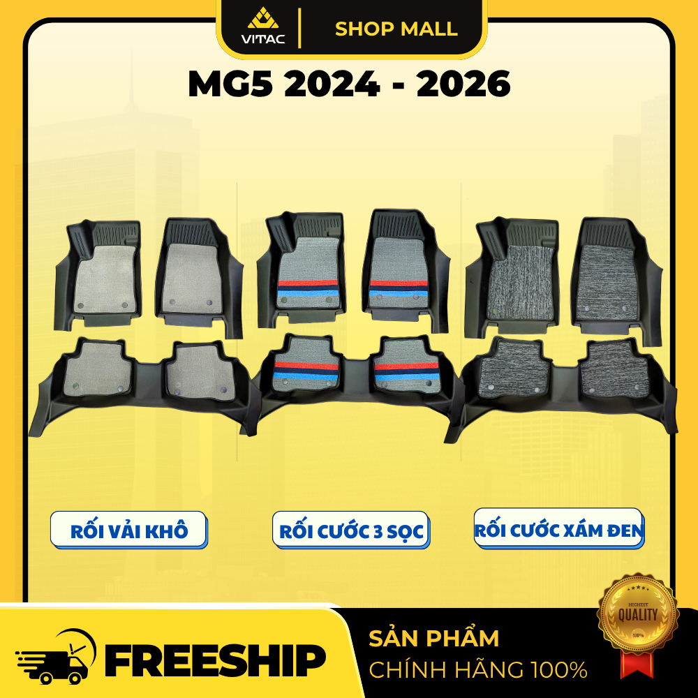 VITAC MALL - THẢM SÀN NHỰA ĐÚC 5D/6D Ô TÔ KÈM THẢM RỐI XE MG MG5 2024-2026 (7 tấm/bộ)