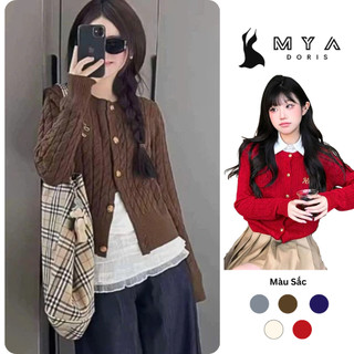  Áo khoác Cardigan nữ dáng ngắn tay dài MYA áo khoác len vặn thừng thêu ngực khuy to 