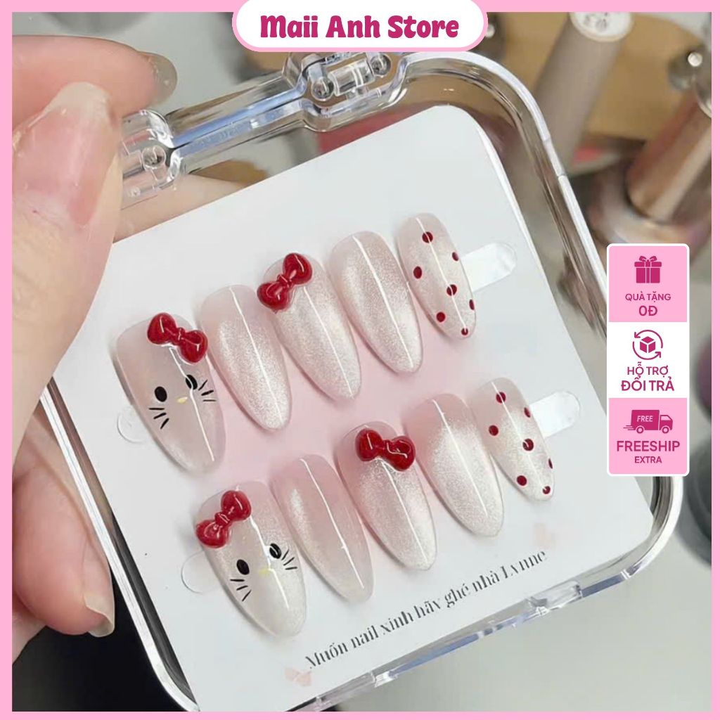 Nailbox Hello Kitty no do P10 - Tặng Kèm dũa & Keo Dán Nail