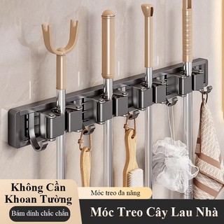  Móc kẹp chổi cây lau nhà HOMELOVE Giá treo cây lau nhà vật dụng nhà tắm dán tường bằng thép carbon có kèm móc treo 