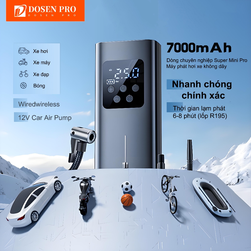 DOSEN PRO xe máy bơm không khí xe gắn máy xách tay máy nén khí xe đạp điện lốp inflator màn hình LCD