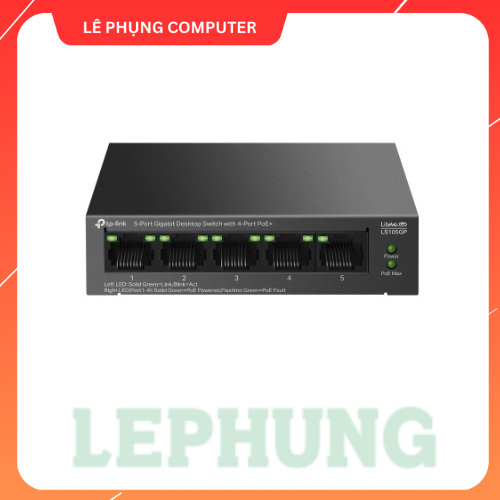 LS105GP Switch máy tính để bàn 5 cổng Gigabit với 4 cổng PoE+ Vỏ kim loại | Cắm và chạy | Bảo hành 2