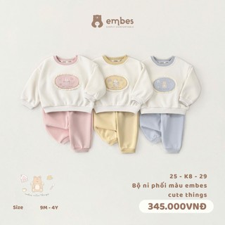  Bộ Nỉ Cho Bé Embes Bộ Nỉ Dài Tay Phối Họa Tiết Chất Nỉ Bông Dày Dặn Cho Bé Trai Bé Gái Từ 8-18kg 