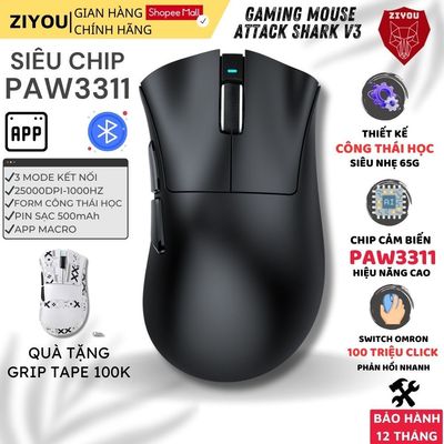 Chuột Gaming Không Dây Chuyên Game Ziyou Attack Shark V3 Chip PAW3311 Công Thái Học Switch Omron